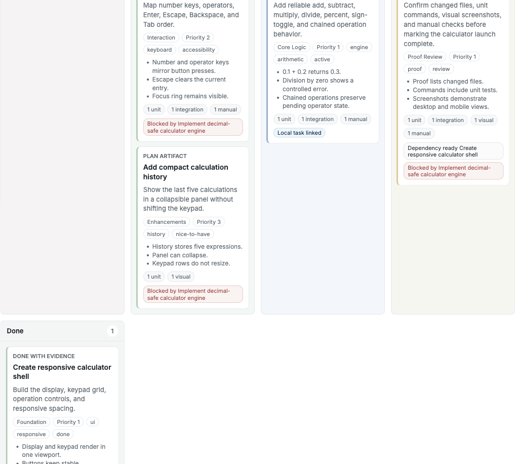 Project Board showing task cards and workflow state.